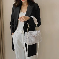 chain fluffy bags soft plush tote bags solid furry luxury designer handbag pearl fur shoulders bag for women 2021 winter new sac