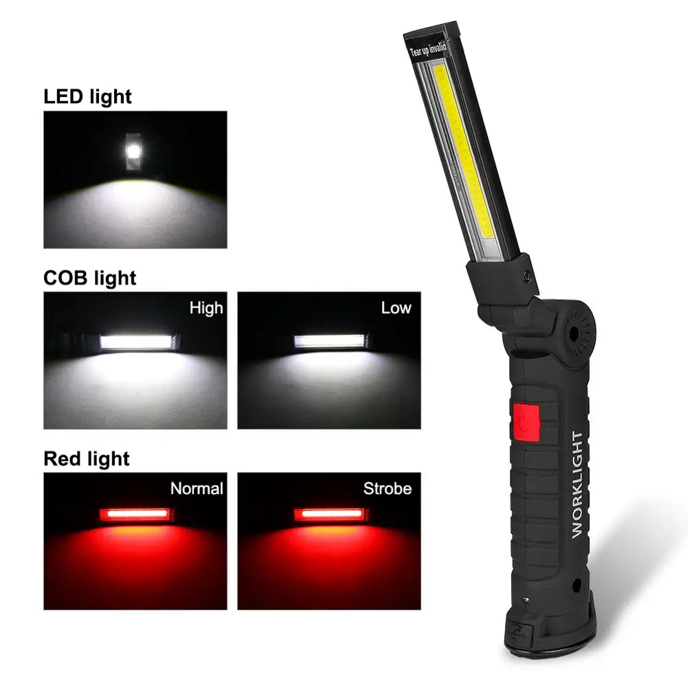 Фонарик светодиодный магнитный с зарядкой от USB 5 режимов кабелем|hook lamp|magnetic led
