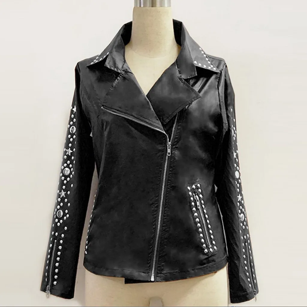 Женская куртка в стиле панк хип хоп с лацканами на молнии длинным рукавом