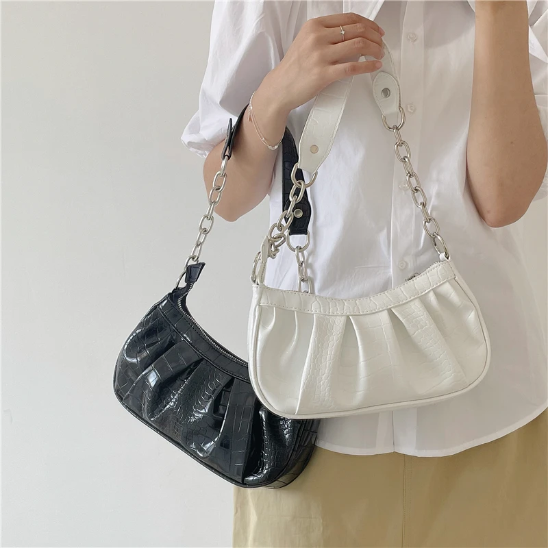 

Женская маленькая сумочка на цепочке, дизайнерские сумки с узором под крокодиловую кожу, дамские сумки на плечо в подмышках, летняя модная ж...