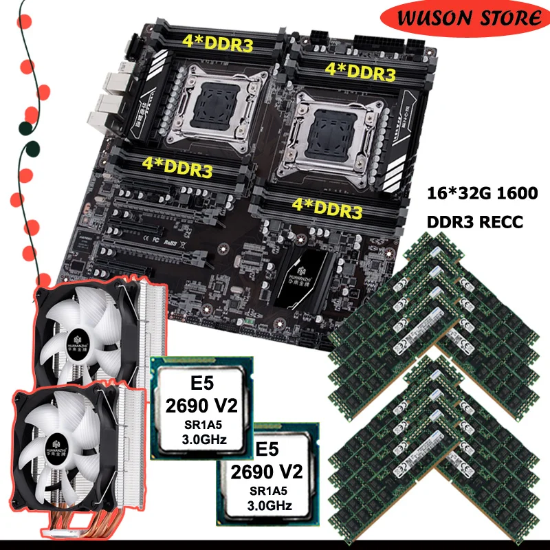 HUANANZHI X79 16D двойной материнская плата с памятью 512 г (16*32G) ECC REG Процессор Intel Ксеон E5