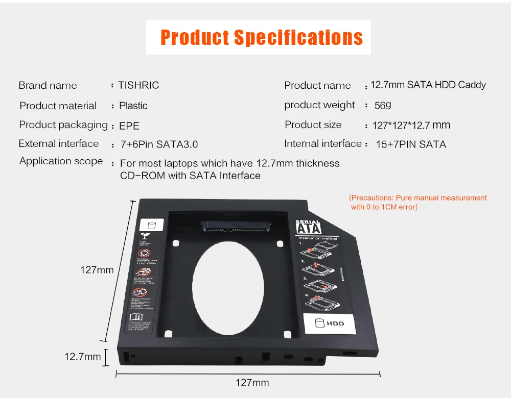 Tishric универсальный все пластиковые 2," 2nd Hdd Caddy 12,7 мм SATA 3,0 адаптер Optibay для ноутбука cd-rom жесткий диск Корпус DVD-ROM