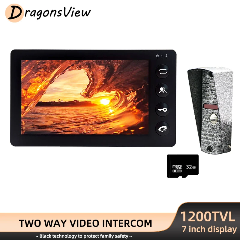 

Видеодомофон Dragonsview, домофон, 7-дюймовый белый внутренний монитор 1200TVL, ИК, ночное видение, непромокаемый наружный дверной Звонок