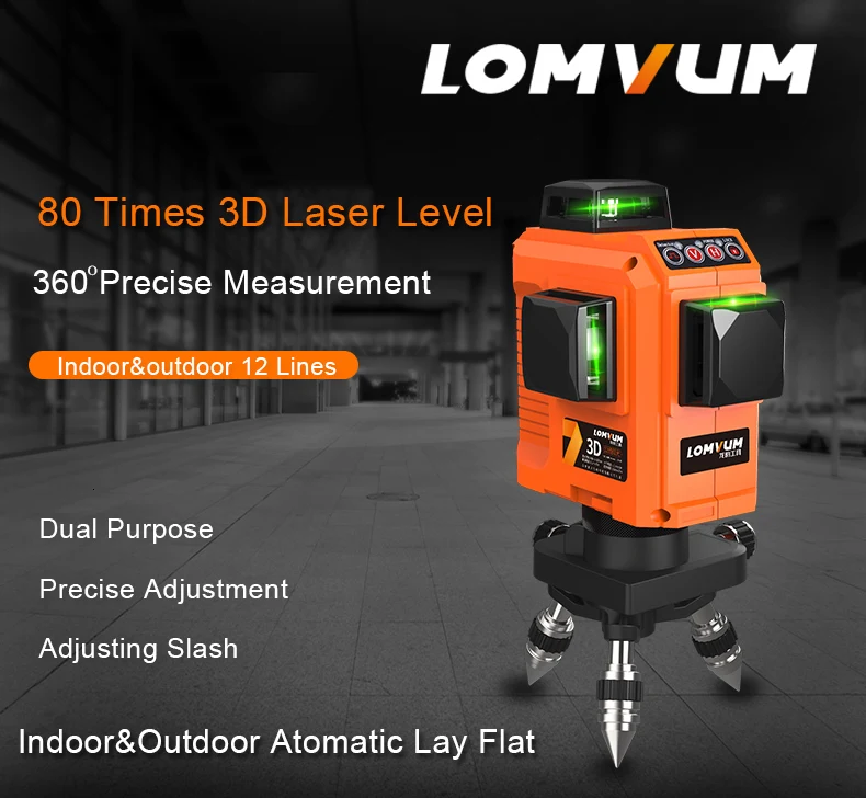 LOMVUM лазерный нивелир 12 линий 3D 360 градусов лазерный нивелир с базовой линией выравнивания зеленый красный нивелир