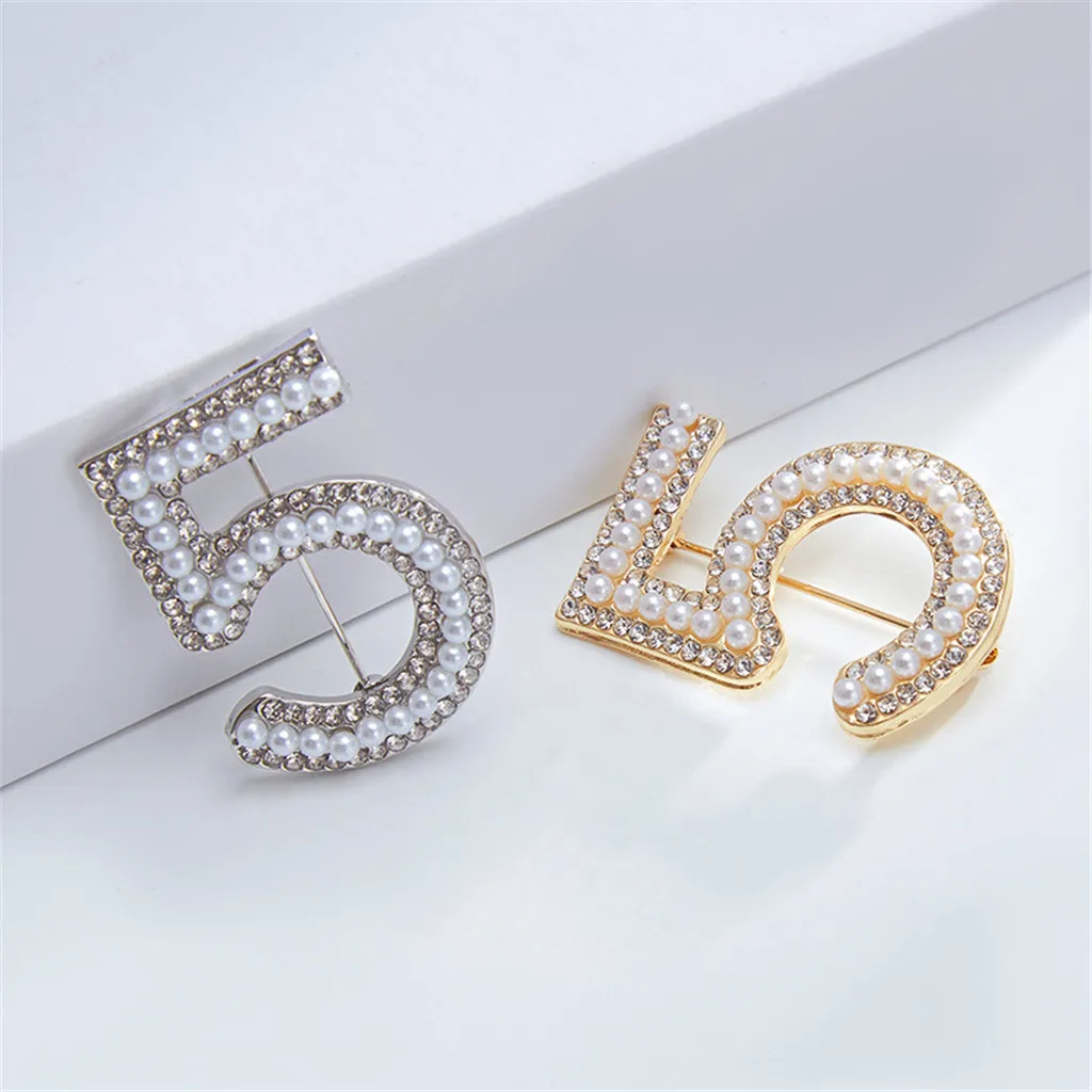 Женская Брошь значок с булавкой номер 5 в жемчужном стиле|Броши| |