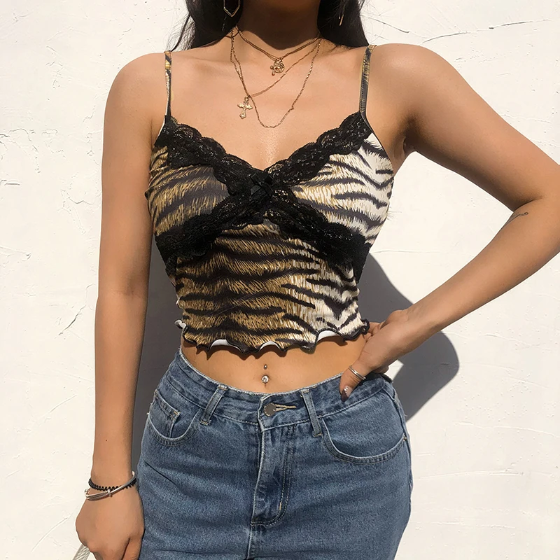 

Rockmore Lace Camis Summer Tops For Women 2020 Strawberry Print Harajuku Korean Cute Low Cut Sexy Crop Tank Top Skinny Clubwear