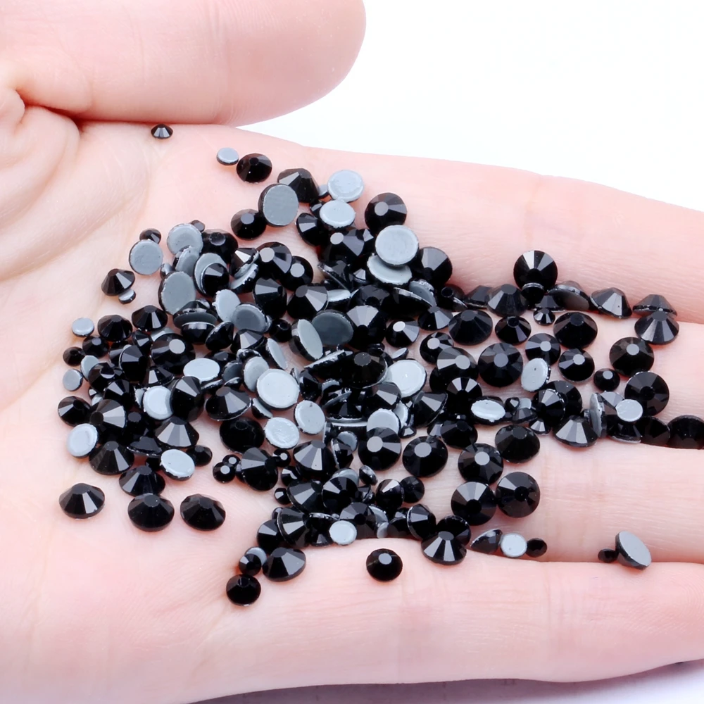 

Jet Hotfix Crystal Rhinestones For Nails Art ss6-ss30 And Mixed Sizes Glue Backing Iron On Glass Diamonds DIY Garments Supplies