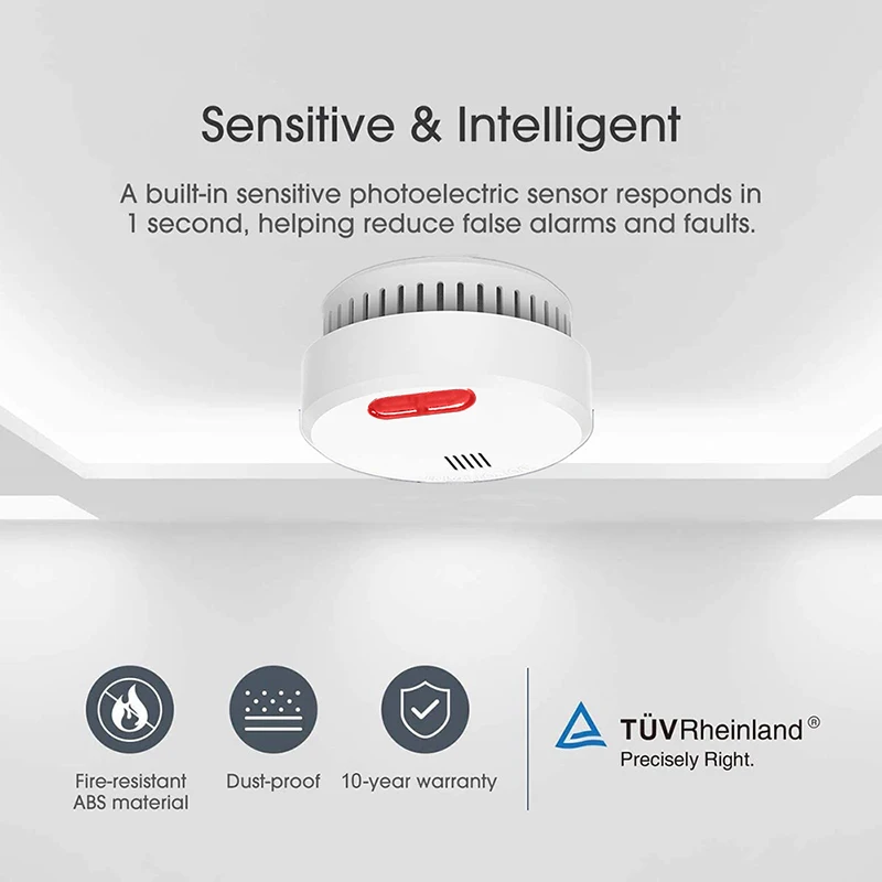 

NEW Standalone Smoke Detector CE Certified 10 Years Battery Photoelectric Mini Fire Alarm Don't Need to Punch