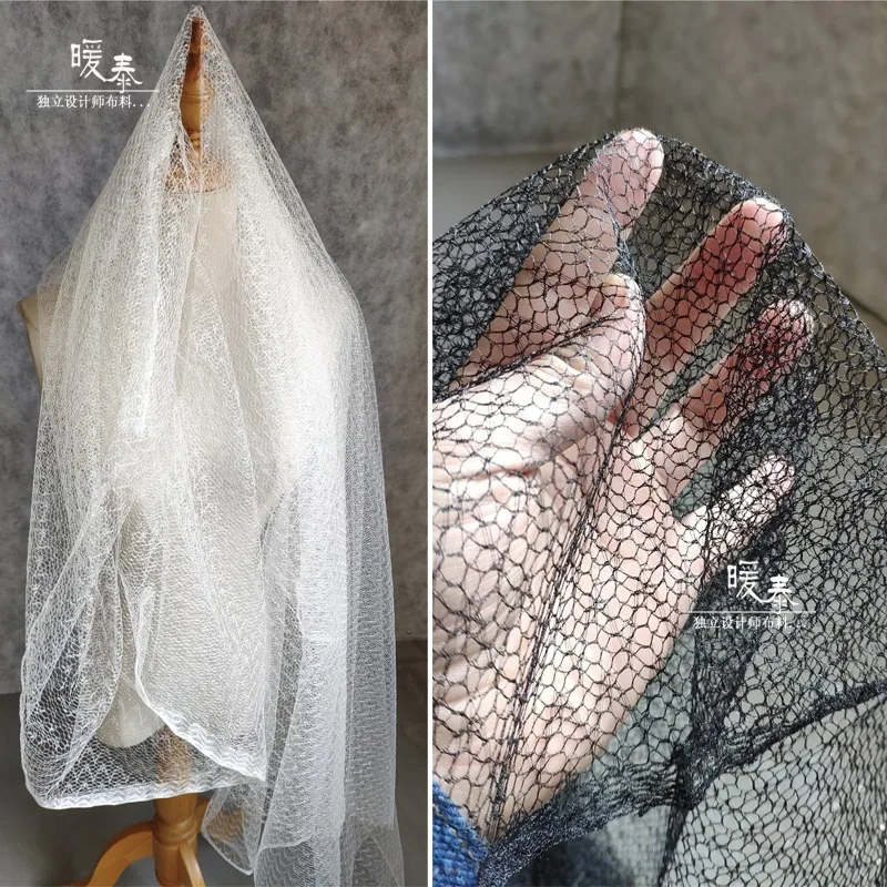 

Hexagon Hollow Mesh Tulle Fabric Black White DIY Patches Decor Gown Coat Pettiskirt Skirts Wedding Dress Designer Fabric