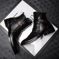 mens leather boots 2021 fashion british high quality high top pu shoes autumn and winter mens boots