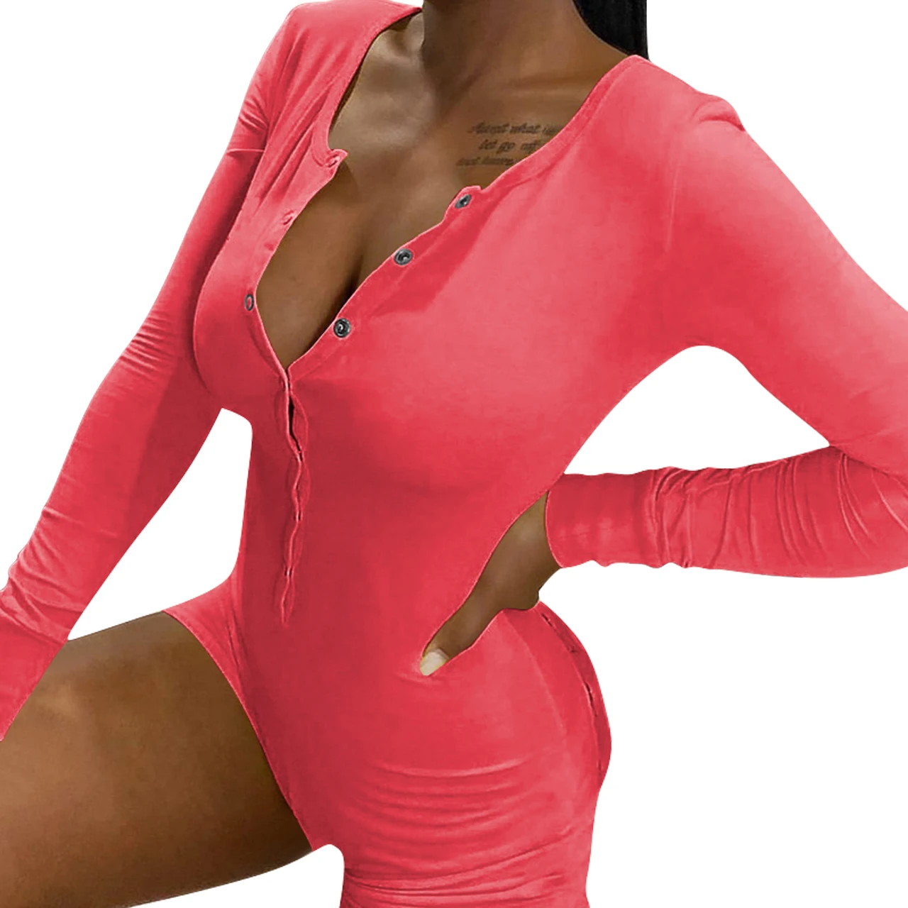 

Womens Jumpsuit pajamas nightwear home wear breasted embroidery playsuits