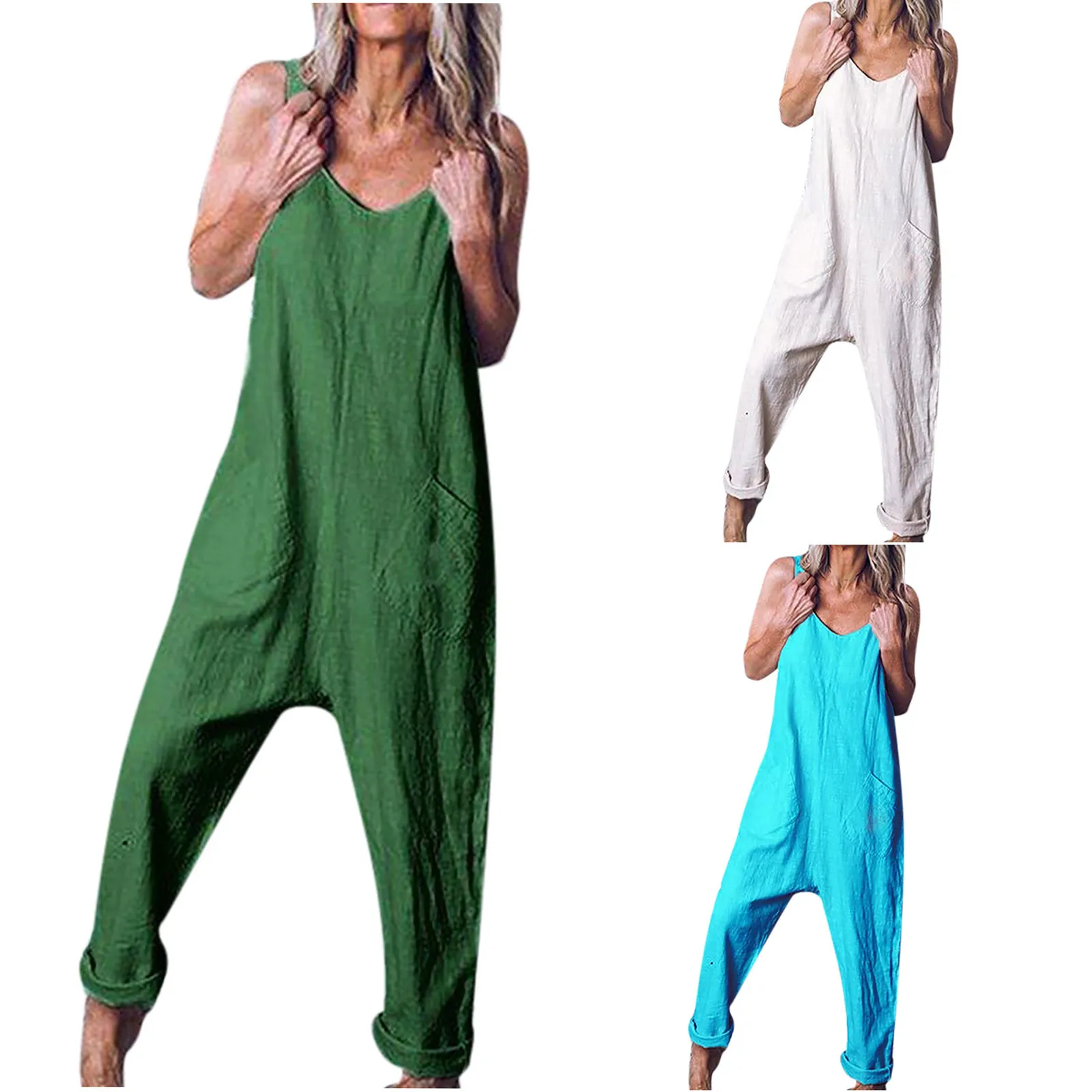 

Autumn Summer Women Jumpsuits Solid Bib Overall Sleeveless Jumpsuit Dungarees Romper Overalls Long Pants Playsuits monos mujer