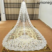 new sparkling beads cathedral bride veil lace edge 1 layer with metal comb custom 5 meters long wedding