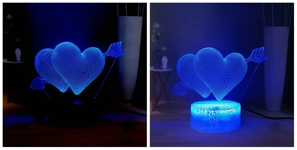 Романтическая 3D любовь стрелка через сердце светодиодный 7 красочная настольная лампа Свадебная атмосферная лампа USB мини прикроватная лампа подарок подруге