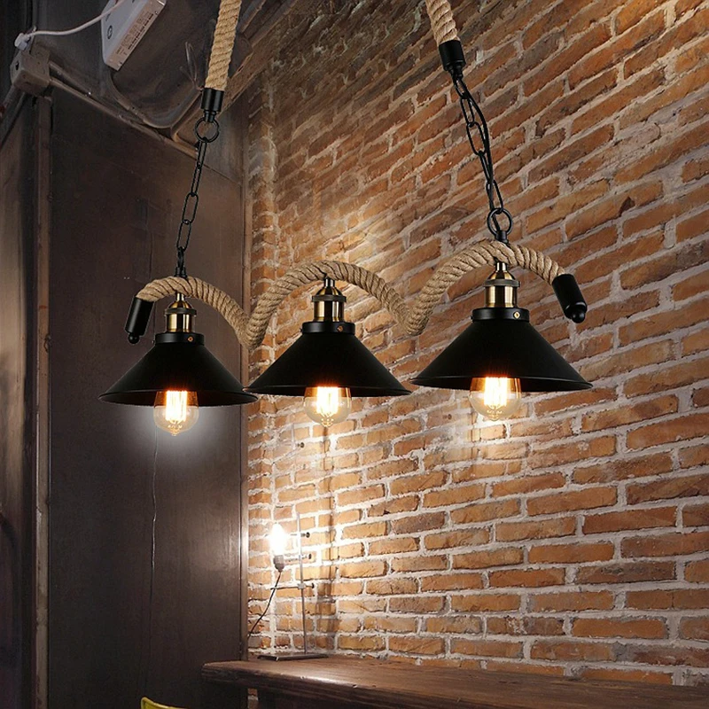 Lámpara colgante rústica Industrial para sala de estar, luces de cuerda colgantes para sala de estar, comedor, hogar