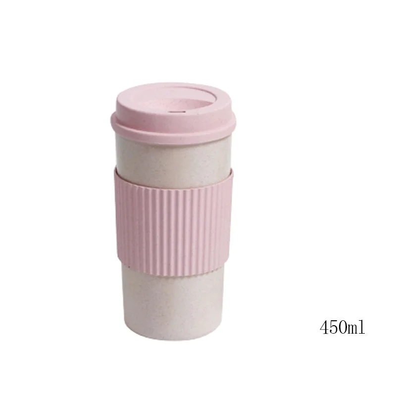 450ml pink 1 шт., портативные круглые кофейные кружки, пшеничная солома, пластиковые чайные стаканы, кружки, бутылка для воды, вакуумная колба, посуда, инструменты - Цвет: 450ml pink