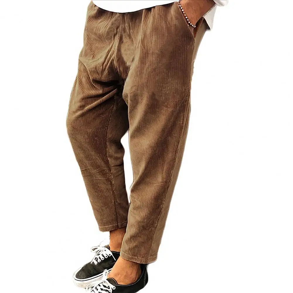 

Men Pants 4 Colors Solid Corduroy Harem Pants Women Spring Elastic Waist Long Pants Autumn Pocket Loose Men Pants Streetwear