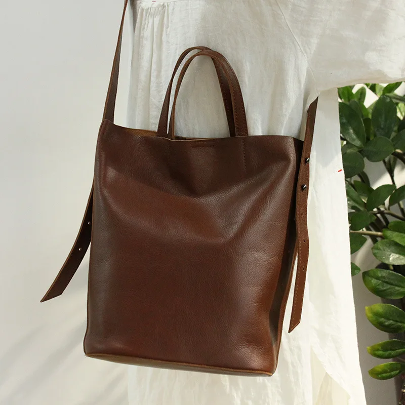 

Handmade Soft Real Leather Handbags Women Shoulder Bags Bucket Style Shopping Tote & Liner Bag Female Casual Crossbody Bag Brand