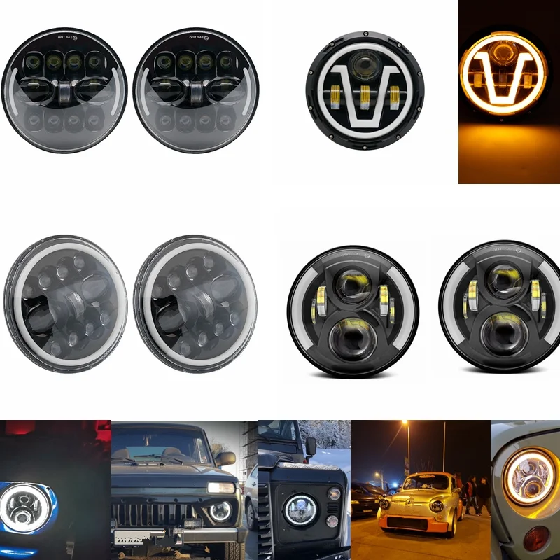 2X7inch круглые кронштейны светодиодный фонарь w/Hi/Lo луч DRL Halo для Jeep Wrangler JK Lada Truck 4x4