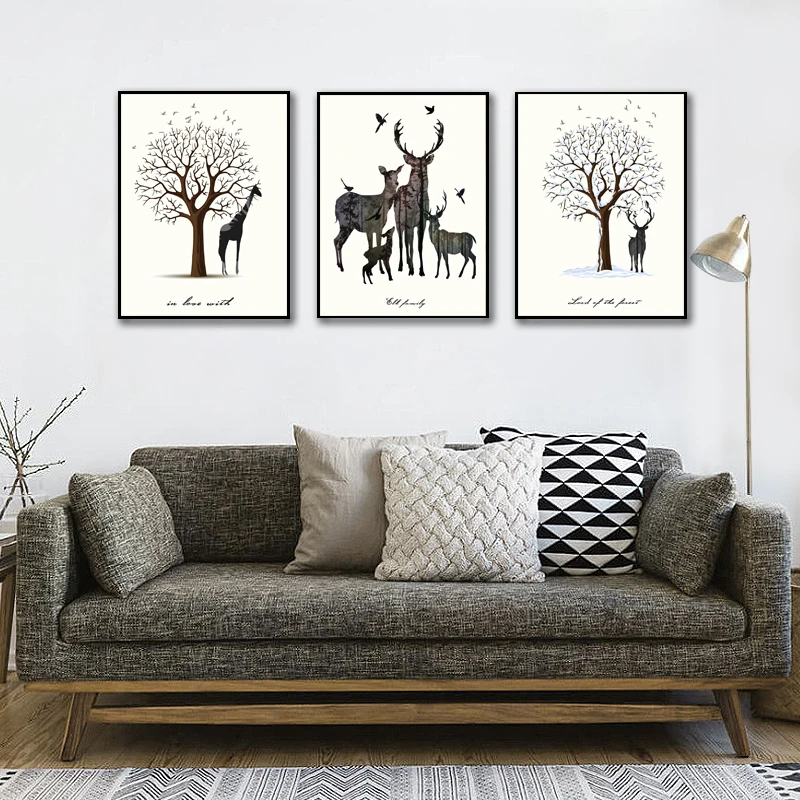 Задние и белые плакаты с оленем принтами макияж настенные художественные