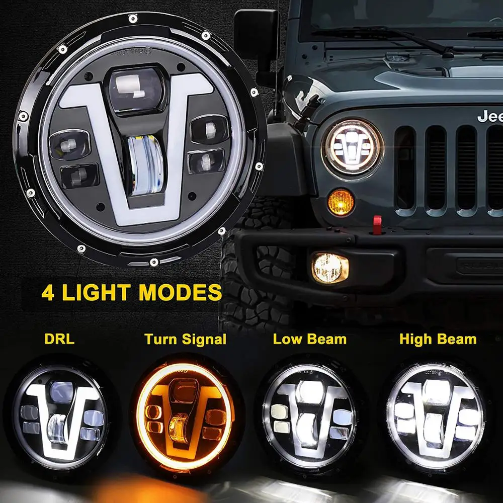 Уникальный дизайн Wrangler Led 7 дюймов 50 Вт светильники V тип огонь DRL желтая глаза
