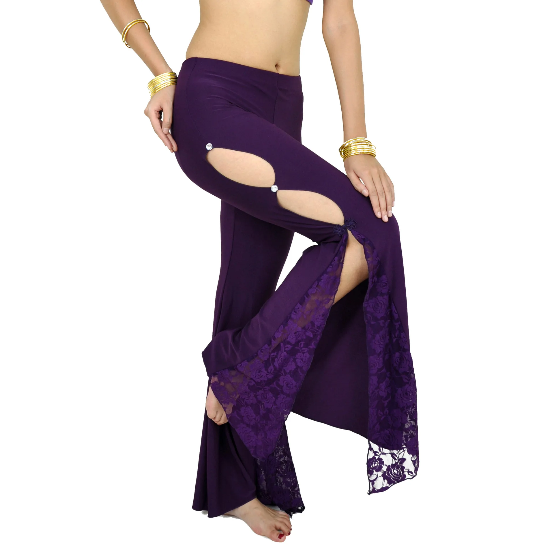

New Woman Dancer Side Slit Lace Trousers Belly Dance Pants Bellydance Latin clothes Flank Openings Practice Pants Professional
