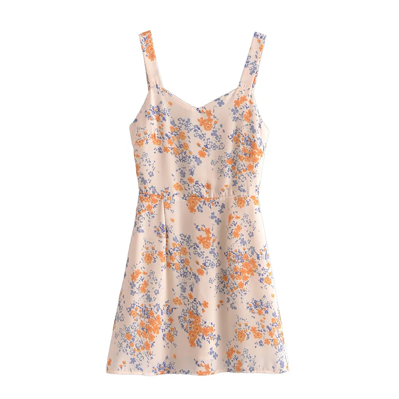 

2021 new fashion casual women's clothing V-neck flower slit sling mini dress