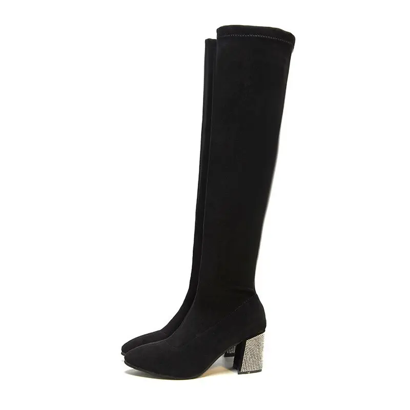 

Long boots women over the knee 2021 spring autumn new high heels women thick heel socks boots wild long crystal heels boots