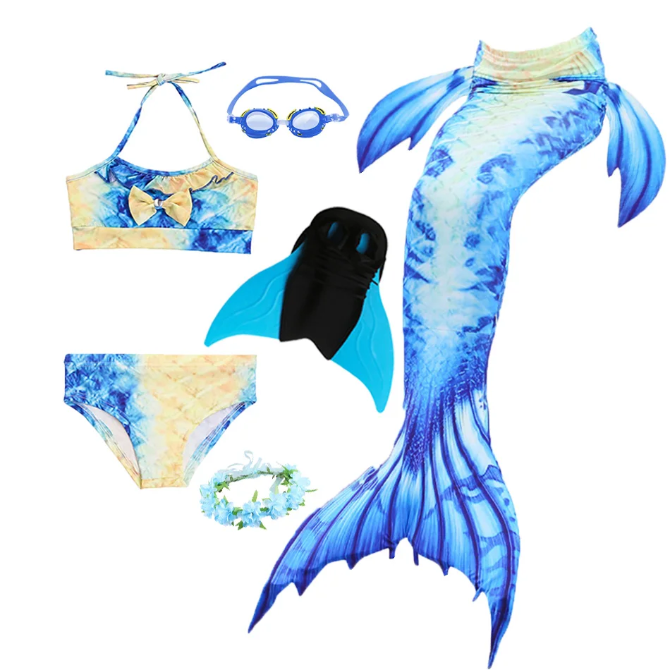 Little Girl Mermaid Swimsuit 4-piece Set 2021 Summer Kids Holiday Beach Vacation Costume Bikini Tail 3-12T | Детская одежда и