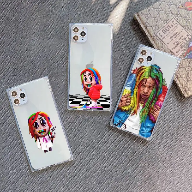 

Tekashi 6ix9ine SixNine 69 Phone Case For iPhone 7 8 11 12 X XS XR MINI Pro Max Plus Clear Square Transparent
