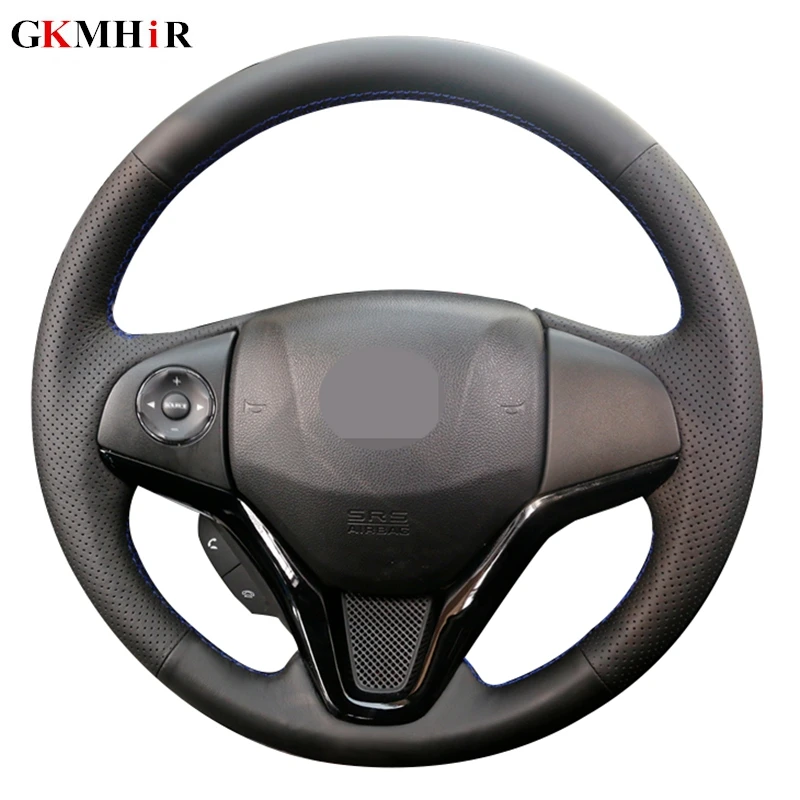 Nero del Cuoio Genuino FAI DA TE Car Steering Wheel Cover per Honda City 2014-2019 Fit 2014-2019 di Jazz 2014 -2019 HR-V HRV 2016