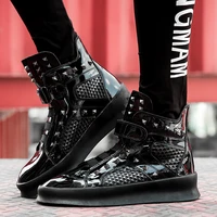 fashion black rivet men casual shoes sequin leather high top sneakers men streetwear hip hop platform shoes men zapatos hombre
