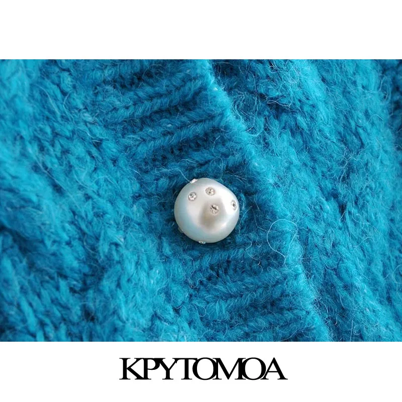 KPYTOMOA женский 2021 модный вязаный кардиган с искусственным жемчугом на пуговицах