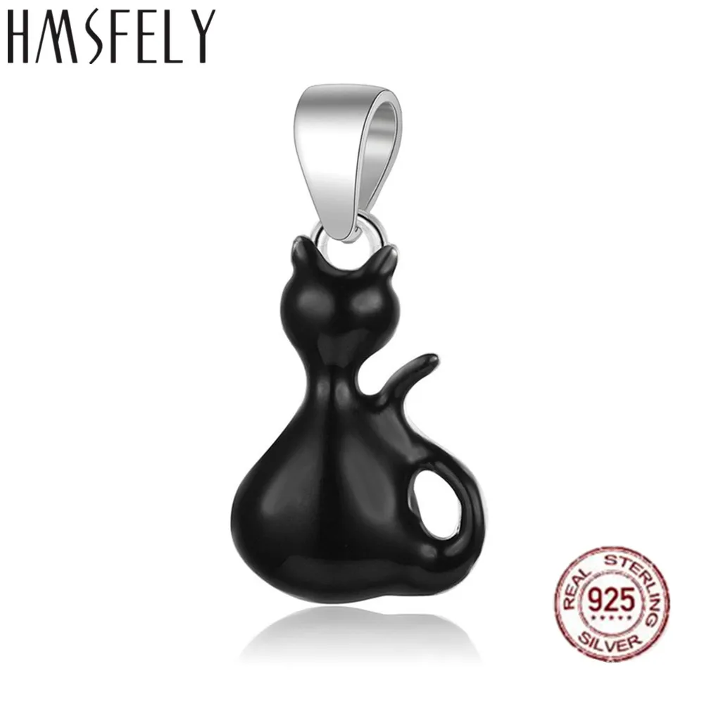 HMSFELY 925 стерлингового серебра Милая Черная кошка кулон набор сделай сам для