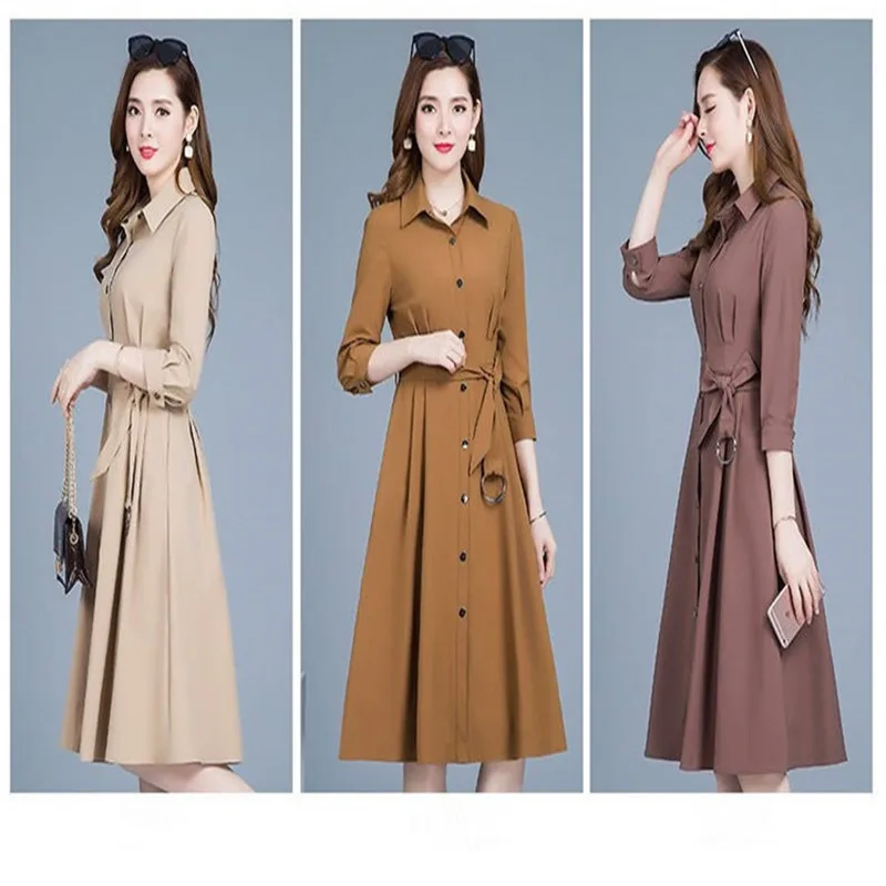 

New Elegant Jacket Women Autumn Thin Lace-up Belt Outer Windbreaker Plus Size M-6XL Loose Mid-length Slim Coat Female LR1508