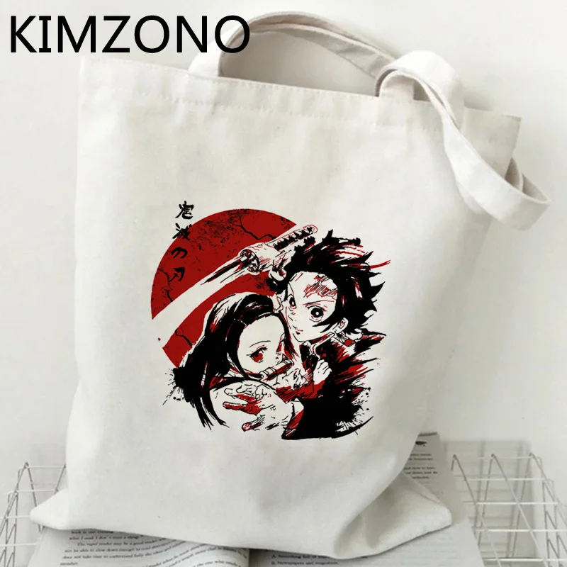 

Сумка для покупок Rengoku Inosuke Nezuko Kimetsu No Yaiba, сумка из переработанной ткани, Хлопковая сумка для покупок, Джутовая сумка