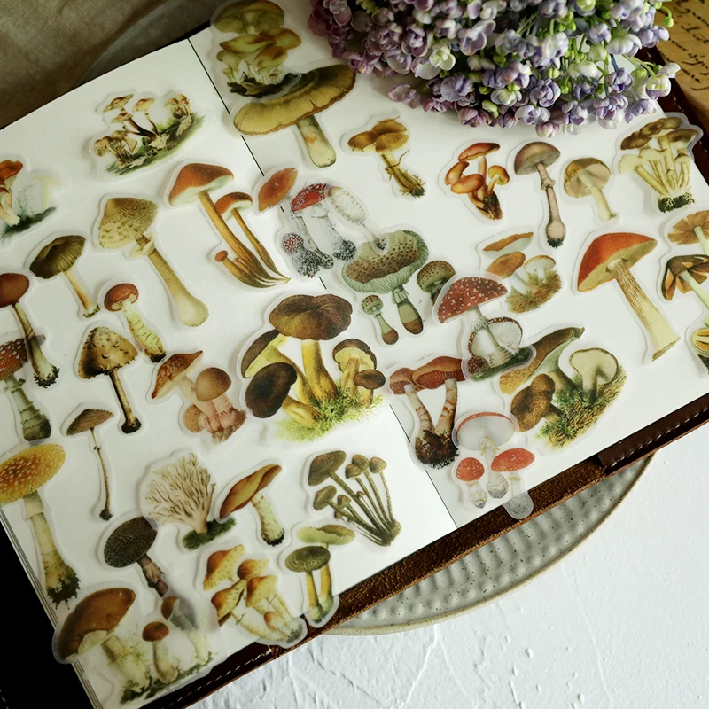 

100pcs Vintage Mushrooms TN Paper Stickers Die Cut For DIY Scrapbooking Photo Album Card Making Junk Journal Sticker Label