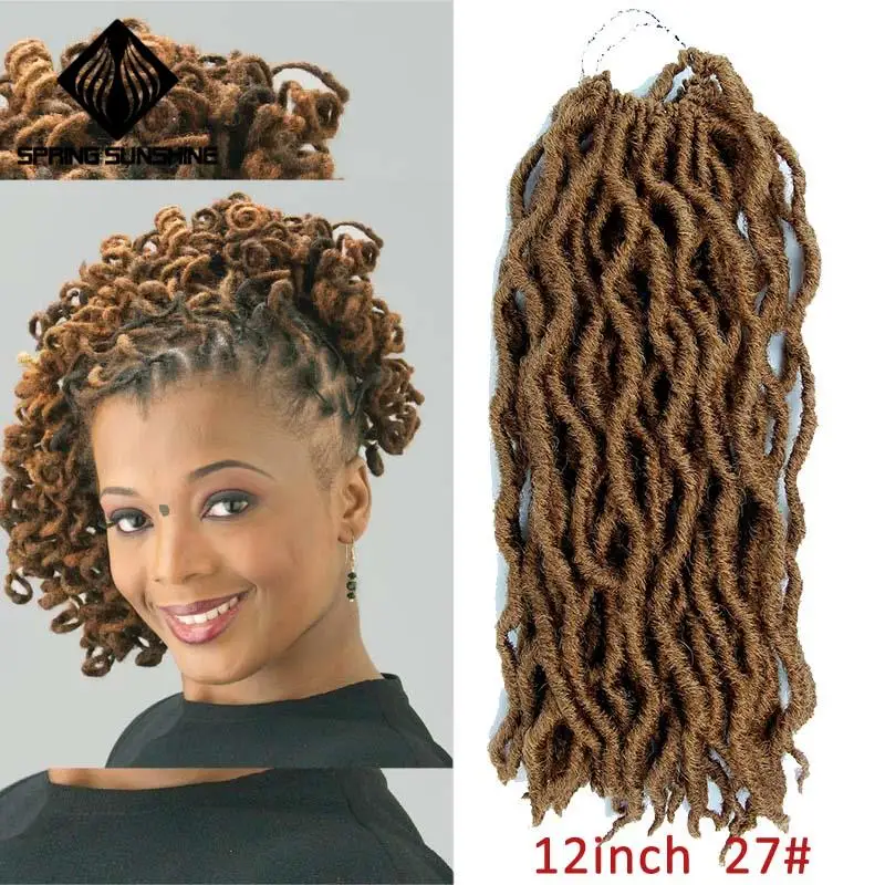 12 18 дюймов Nu Locs Goddess Faux Locs Curly Ombre плетение волос мягкие косички синтетические вязанные крючком косы волосы Exntension