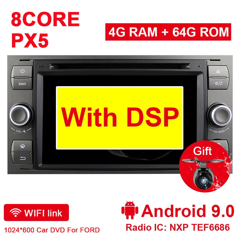 Eunavi 2 Din Android 9 4G 64G Автомобильный DVD для FORD S-Max Kuga Fusion Transit Fiesta Focus II gps мультимедийный плеер Радио стерео dsp - Цвет: 4G 64G dsp