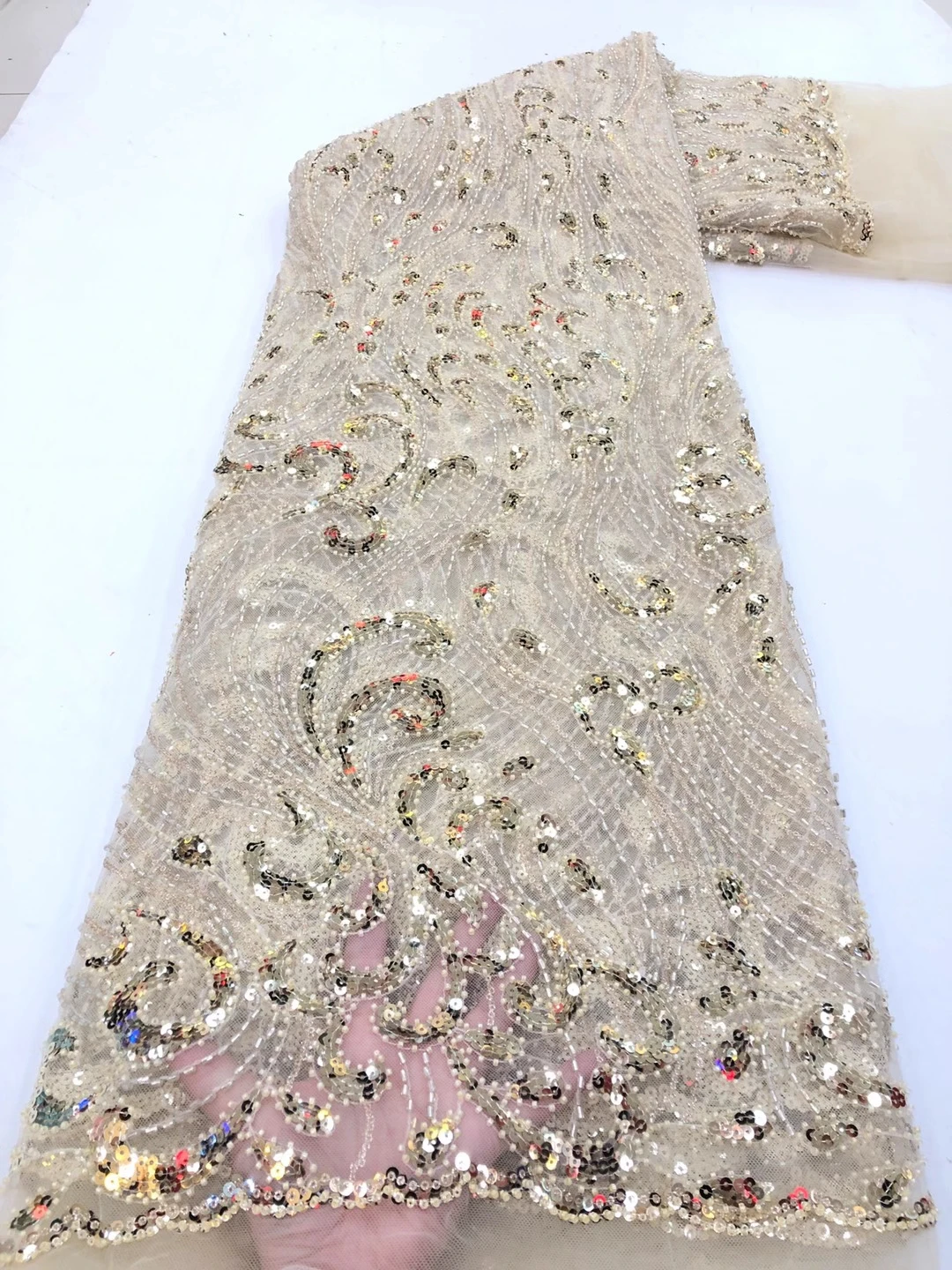 

Sinya 2021 Top Quality African heavy Handmade Beaded Lace Sequins Fabric Hot Sale Swiss Organza French Mesh Tulle Dress Clothes