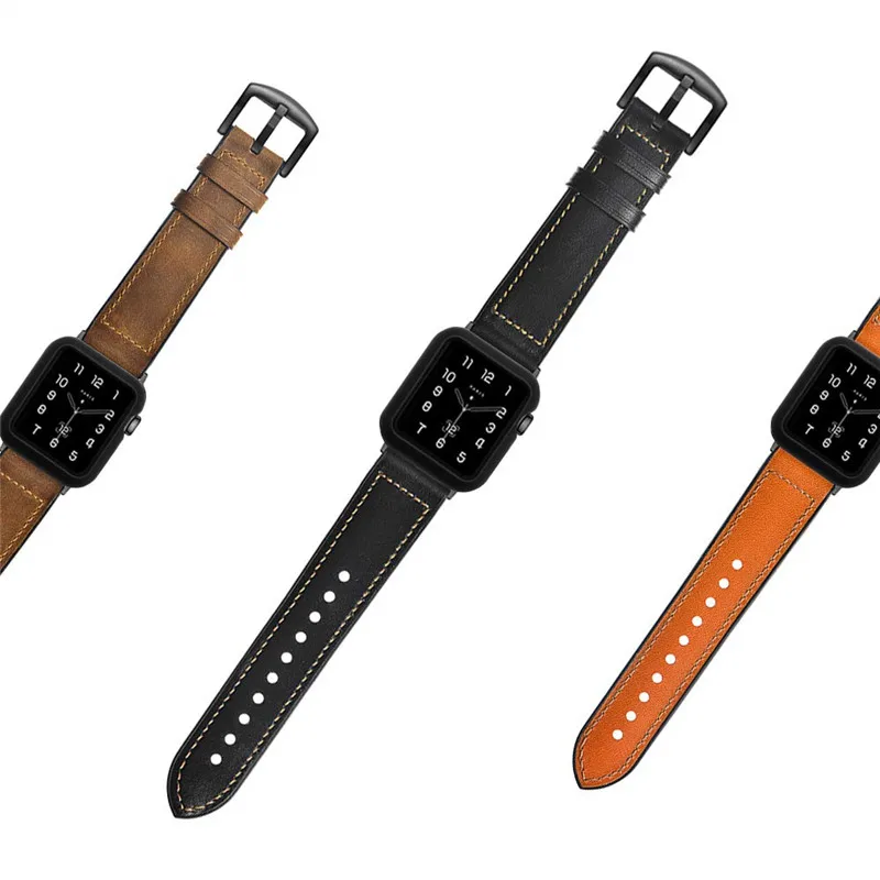 

For Apple Watch 4 Band 40mm 44mm Sports Bands Vintage Leather Strap with Silicone Protective Case for IWatch 1/2/3 38mm 42mm