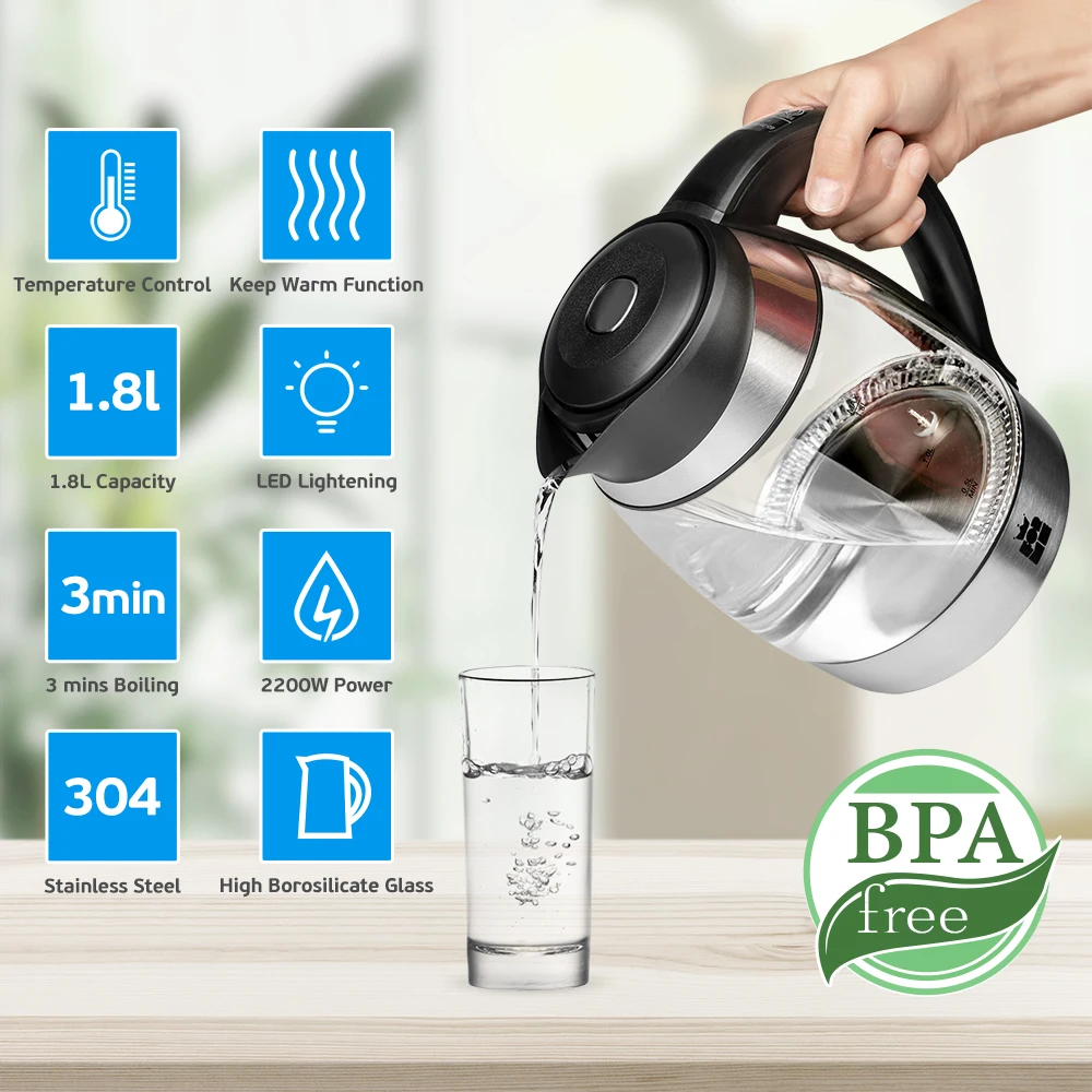 ForMe электрический стеклянный чайник из нержавеющей стали контроль температуры