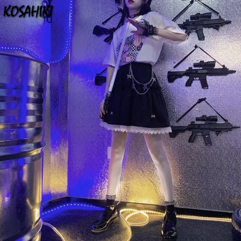 

KOSAHIKI Cake Skirt Japanese Preppy Style Cute Lace Y2k Pleated Skirts Summer Women's Harajuku A-line High Waist Korean
