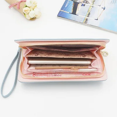 Новые женские кошельки брендовые Женский Длинный кошелек на молнии кожаный