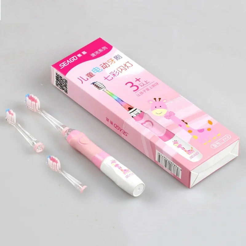 

SEAGO Children's Electric Toothbrush LED sonic kid's Toothbrush with Smart Timer soft Toothbrush Pink Green 2021 new for 3-12 ye