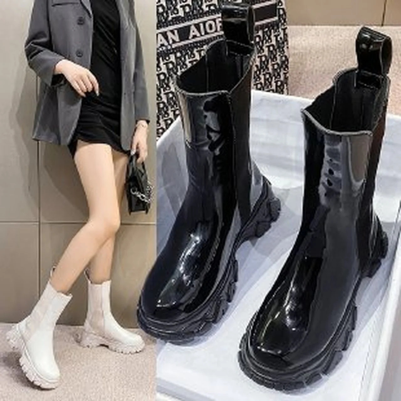 

Autumn and winter 2021new smoke tube boots Women's thick-soled Fashion short tube Cavalier Chelsea Martin boots women's shoes
