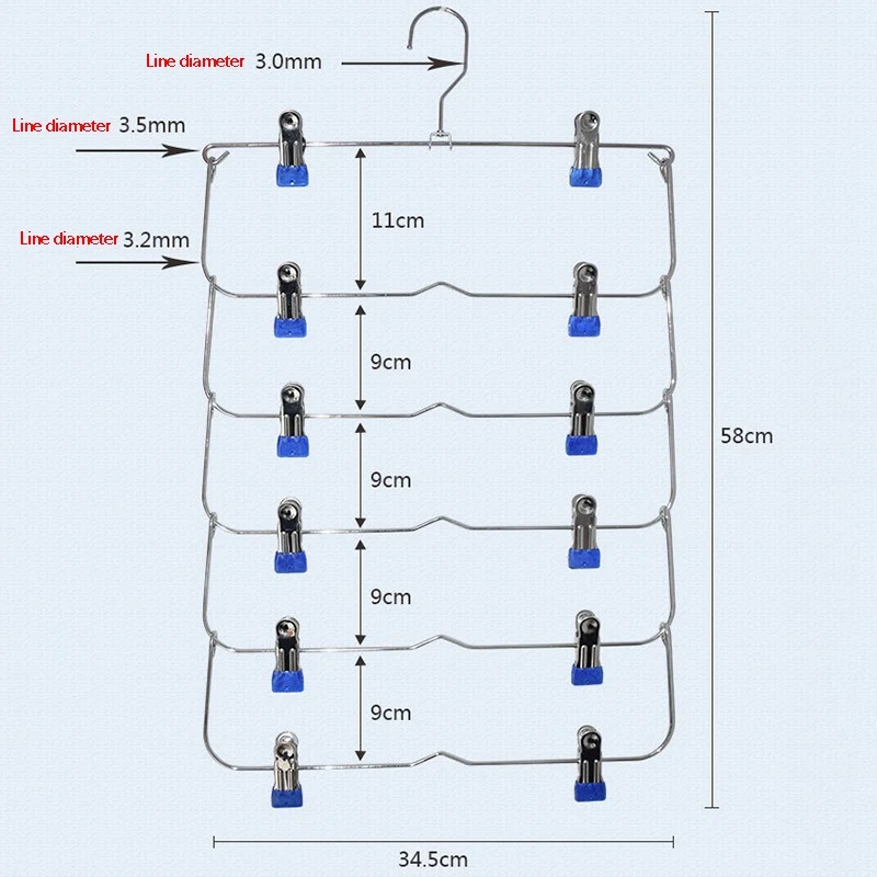 6 Layers Space Saving Pants Skirts Organizer Non-Slip Foldable Steel Closet Wardroble Hanger with Clips Home Multifunction Rack | Дом и сад
