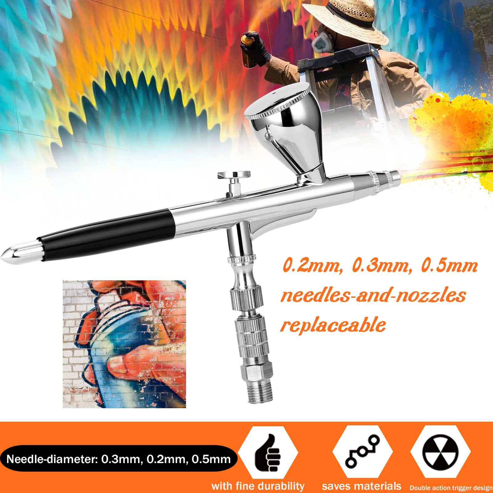 

Airbrush Set for Model Making Art Painting Set Airbrush+0.2mmneedle+0.5mmneedle+0.2mm nozzle+0.5mm nozzle + G1/8 Fast-adapter