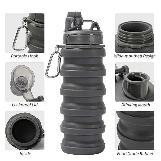 Силиконовая бутылка складная для воды спираль Выдвижная 600 мл портативная