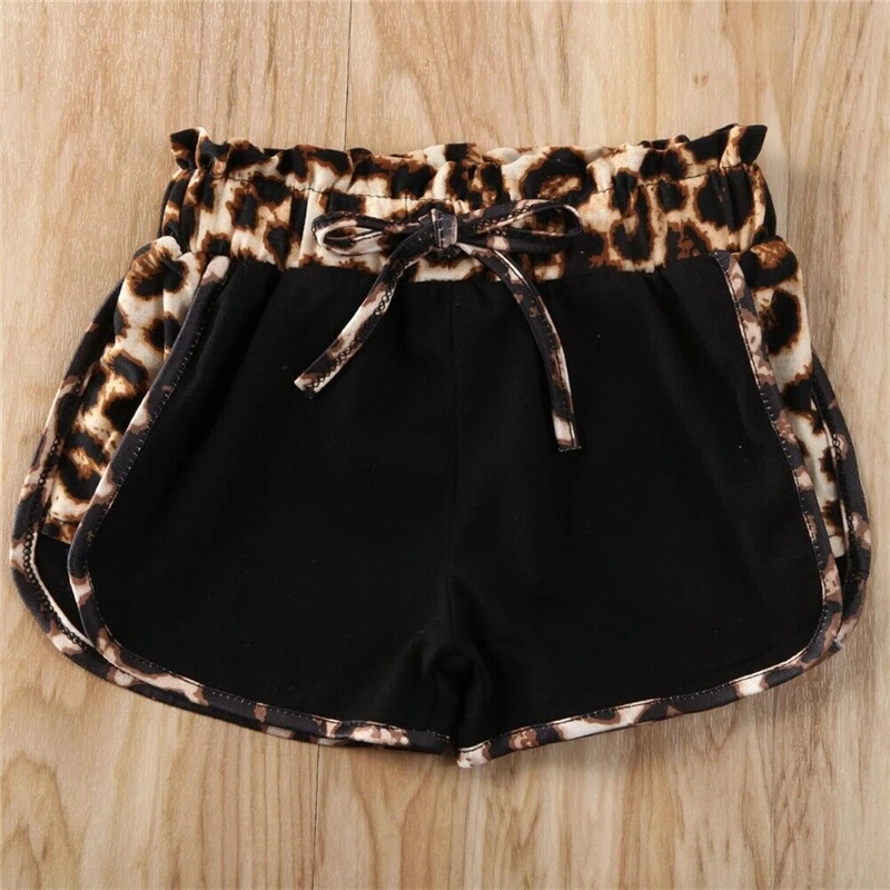 Милый комплект летней одежды с леопардовым принтом для девочек топы короткими